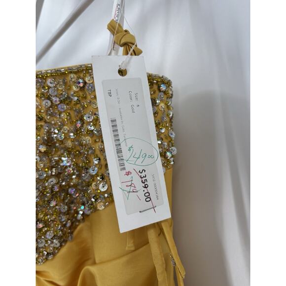 NWT Tony Bowls Le Gala Vintage Dress Womens 6 Gold Tiered Ruffles Sequin Gown - Picture 5 of 16
